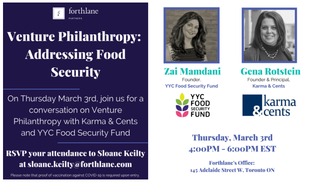 Blue and white Forthlane Partners invitation for Venture Philanthropy event