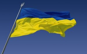 Ukrainian flag on a blue sky