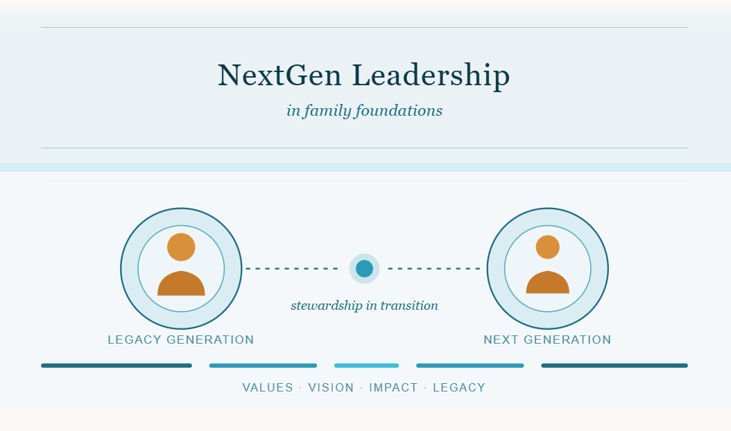 NextGen leadership banner image with icons showing transition